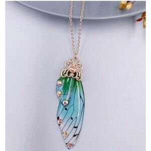 Delicate Realistic Transparent Blue Butterfly Wing Necklace